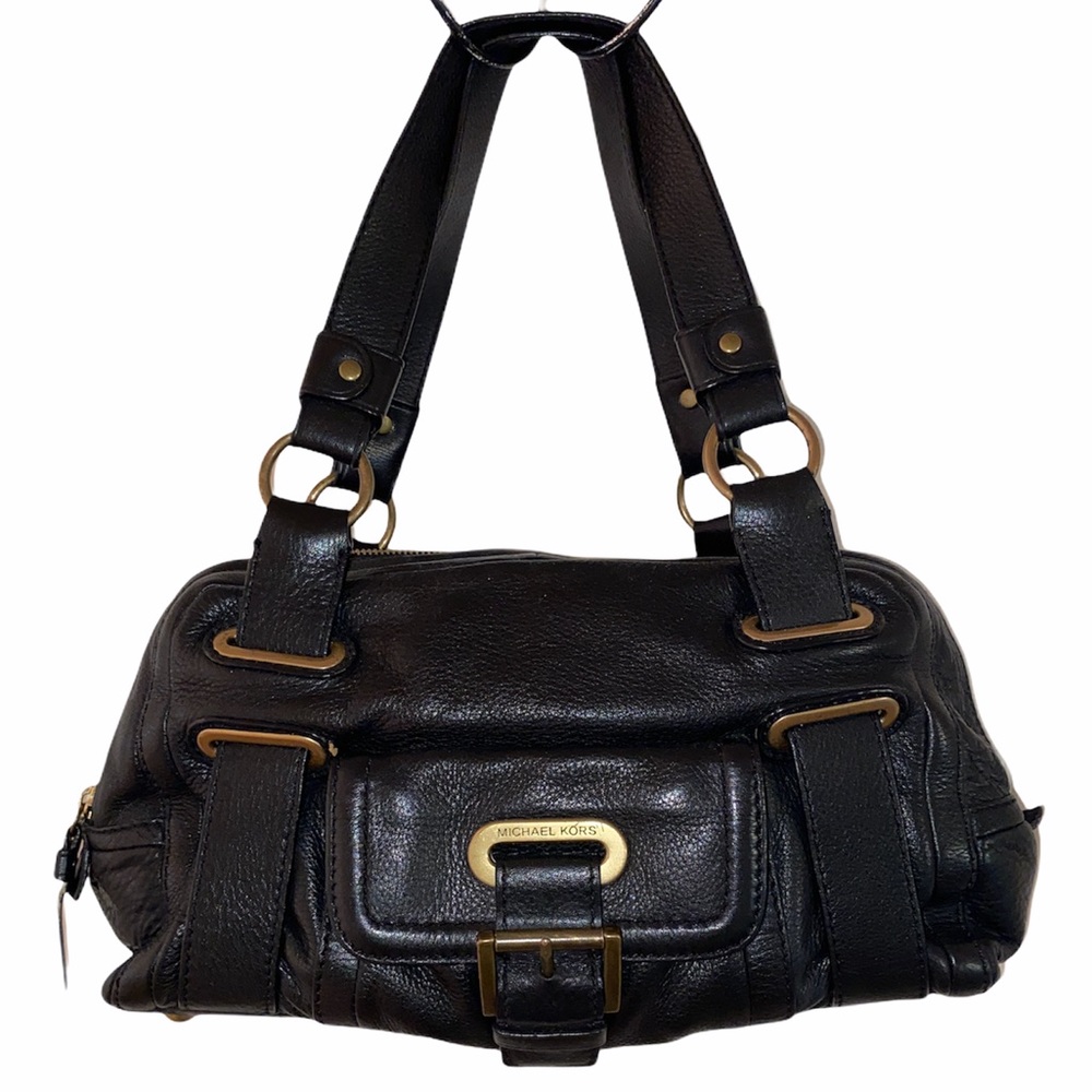 MICHAEL KORS Black Pebble Leather Satchel Purse